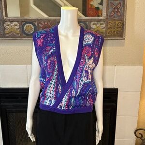 Vtg RARE Meister Ladies Wool Blend Vest Sample NWT purple multi color deadstock